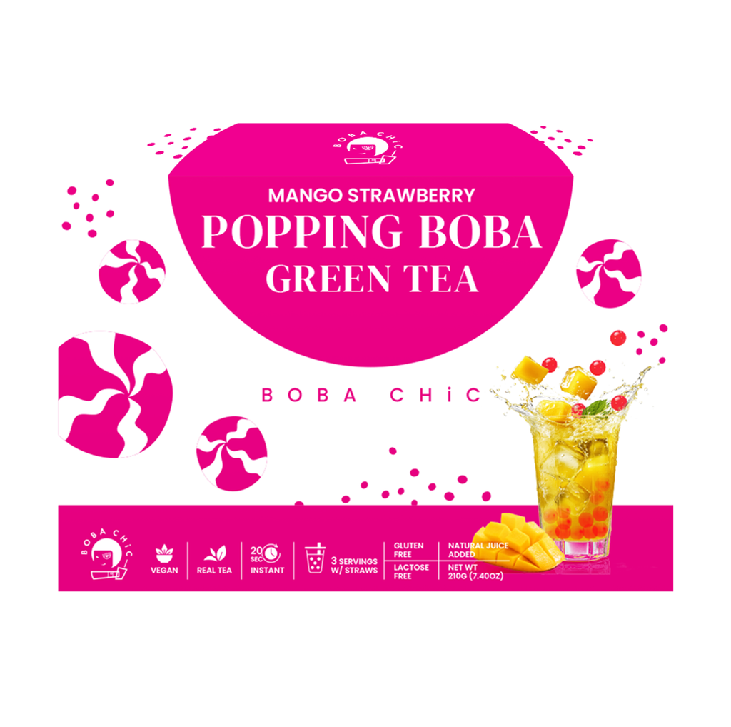 Mango Strawberry Popping Boba Green Tea