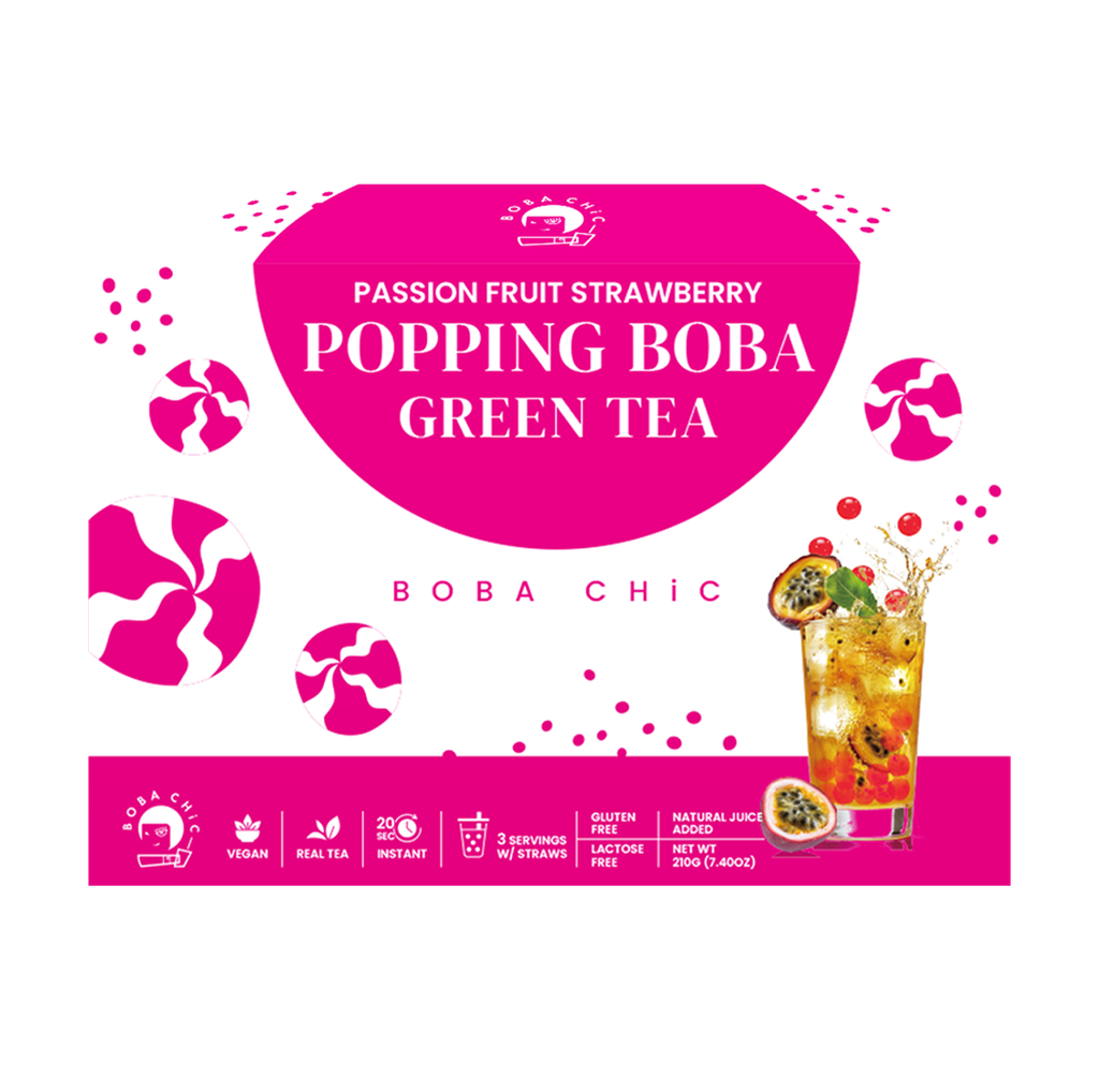 Passion Fruit Strawberry Popping Boba Green Tea
